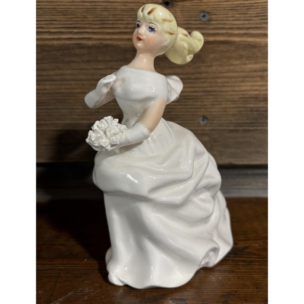 Vtg 1950s Runaway Bride Hand Painted Lady Figurine 6" Blonde Cake Topper
